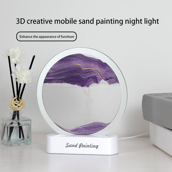 Moving Sand Art Table Lamp 360° Rotating Hourglass with RGB Lights USB Powered Decorative Lamp for Living Room(Purple)
