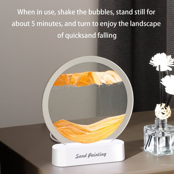 Moving Sand Art Table Lamp 360° Rotating Hourglass with RGB Lights USB Powered Decorative Lamp for Living Room(Yellow)