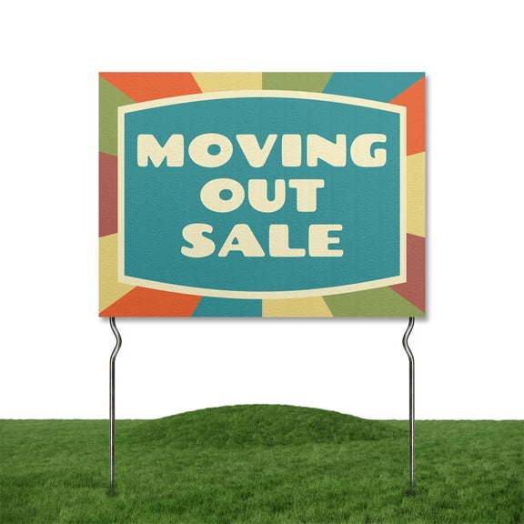 Moving out Sele Yard Sign by DC | 24"x18" Double Sided Yard Sele Garden Sign with 13” Metal Stakes | Outdoor Signs Waterproof for Lawn, Patio, Sidewalk & House | Set of 1 | Made in USA