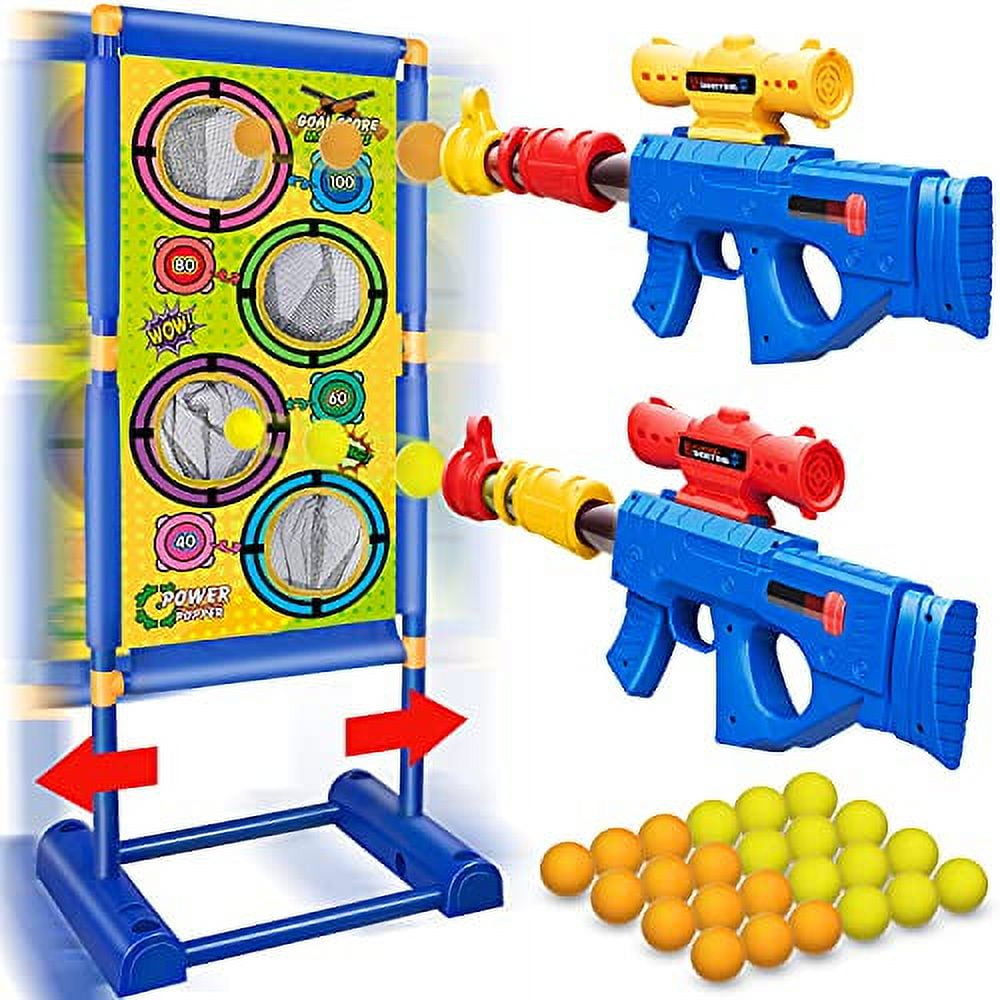 Moving Shooting Games Toy for Age 5 6 7 8 9 10 and Up Years Old Boys, 24 Foam Balls and 2pk Foam Ball Popper Air Toy Guns with Electronic Running Standing