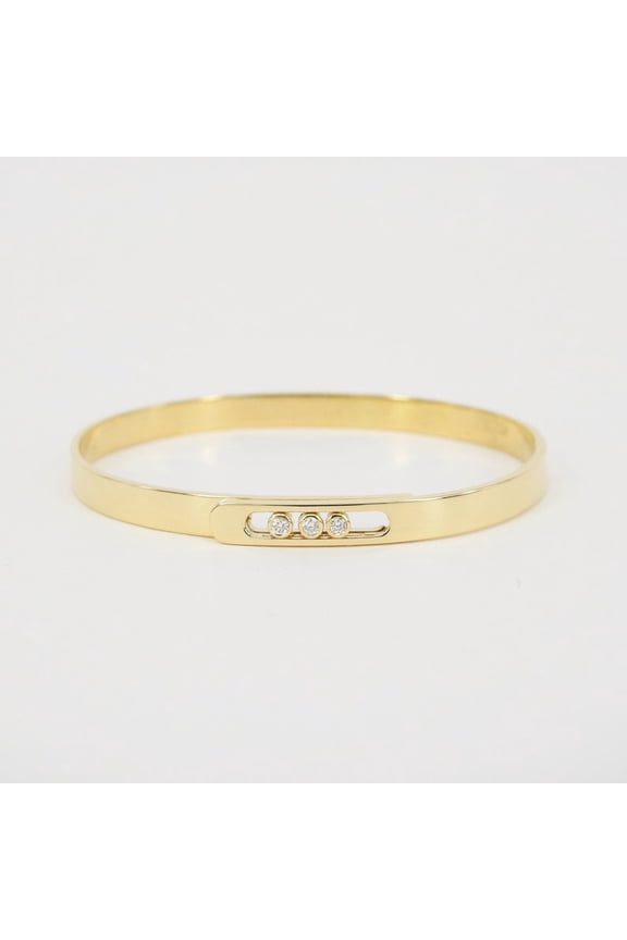 Moving Triple Stone Bangle for Women, Sparkling Sliding Cubic Zirconia Statement Jewelry, 925 Sterling Silver with 14K Gold Finish