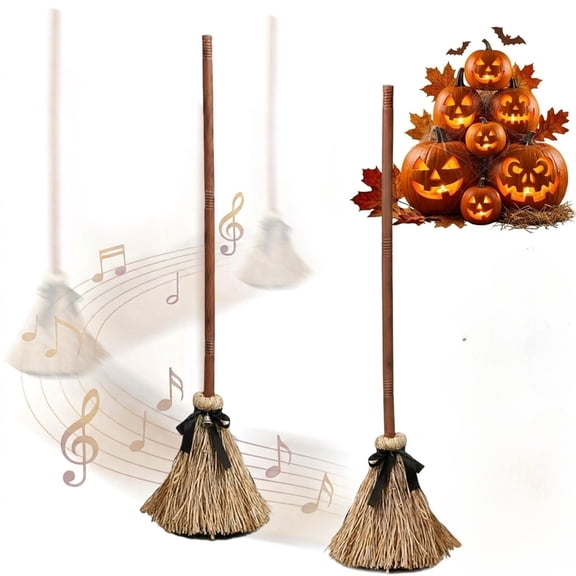Moving Witches Broom with Lights, Sound Activated Animated Magic Witch Broomstick Decor for Home Porch