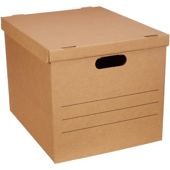 Moving and Storage Boxes with Handles and Lift-Off Lids, File Storage, Collapsible, 15x10x12 in, Brown, 20-Pack