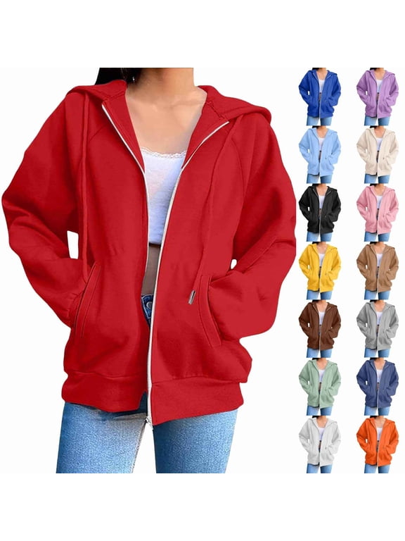 Women's Fleece Zip Up Hoodie Fall Jacket Drawstring Hood With Pockets Solid Color Casual Hooded Sweatshirt Winter Coat ,Size S-6Xl Dark Green