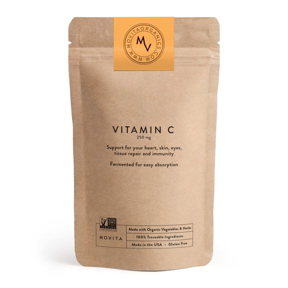 Movita Fermented Vitamin C 250mg Pouch - Fermented Whole Foods, Vitamins, and Minerals - Organic, Vegan-Friendly, Gluten-Free & Non-GMO - 30 Day Supply