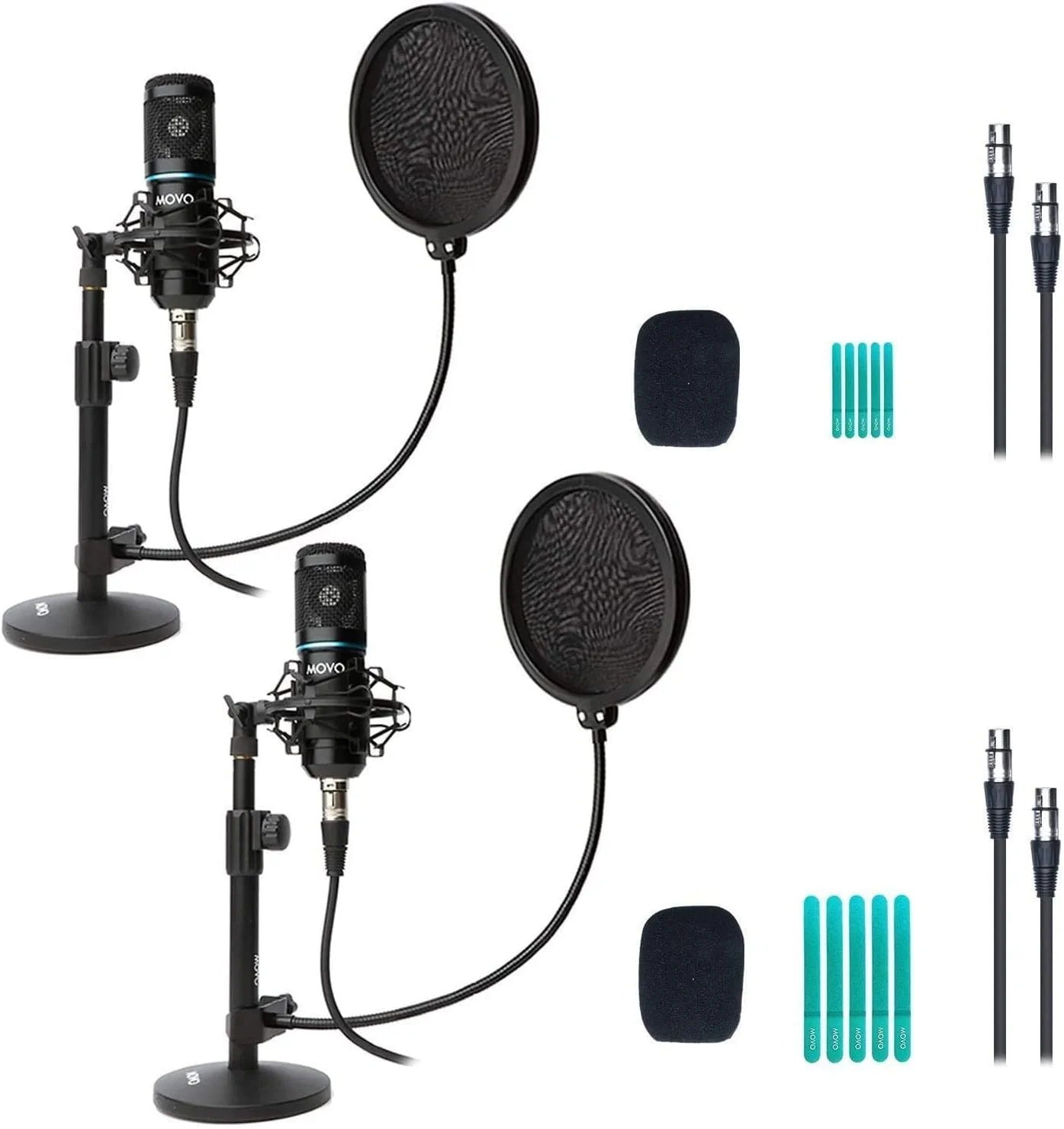 Movo 2Pack Universal XLR Condenser Microphone Podcasting Equipment