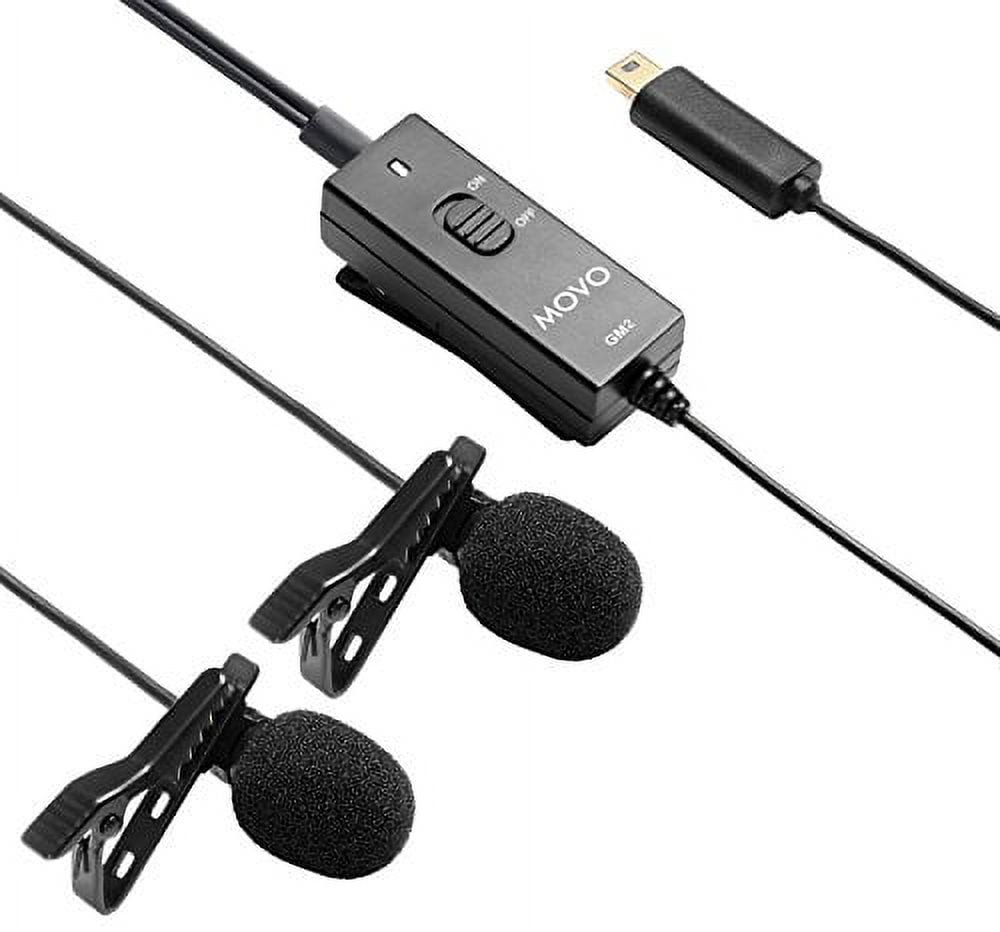 Movo GM2 Dual-Capsule Battery Powered Lavalier Lapel Clip-on Omnidirectional Condenser Microphone for GoPro HERO3, HERO3+ and HERO4 Black, White and Silver Editions