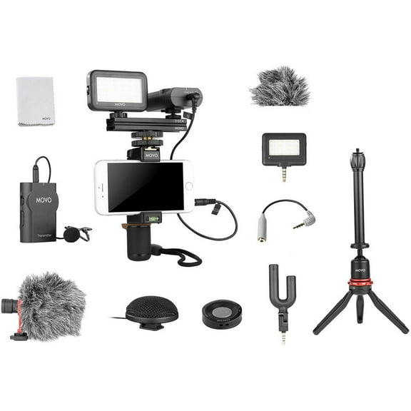 Movo Photo HUGE Smartphone Video Kit V8 with PR-1 Smartphone Rig, VXR10 Shotgun, WMIC50 Wireless, VXR20 360 Stereo & MA2010 Mini Mics
