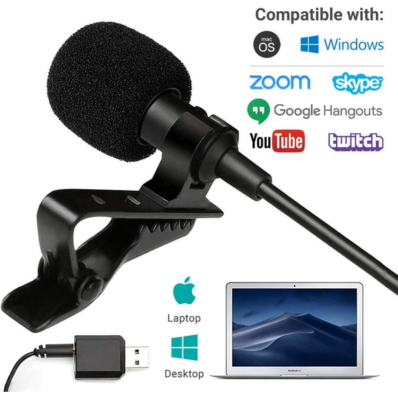 Movo Photo LV1-USB Universal 3.5mm Clip-On Omnidirectional Lavalier Microphone with USB Adapter
