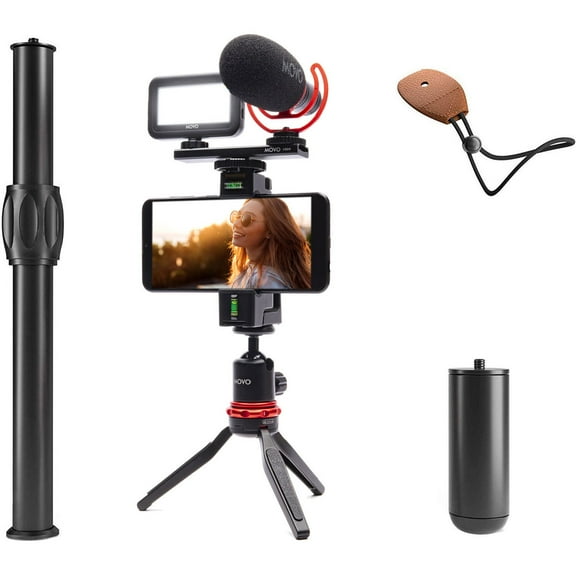 Movo Photo VXR10-PRO+ Smartphone Video Rig Kit with Supercardioid Shotgun Microphone and LED-30 LED Video Light Panel