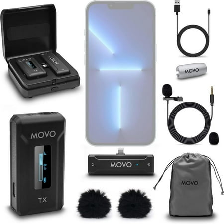Movo Photo WMX-2-L Wireless Lavalier Microphone System with Charging Case for iPhone