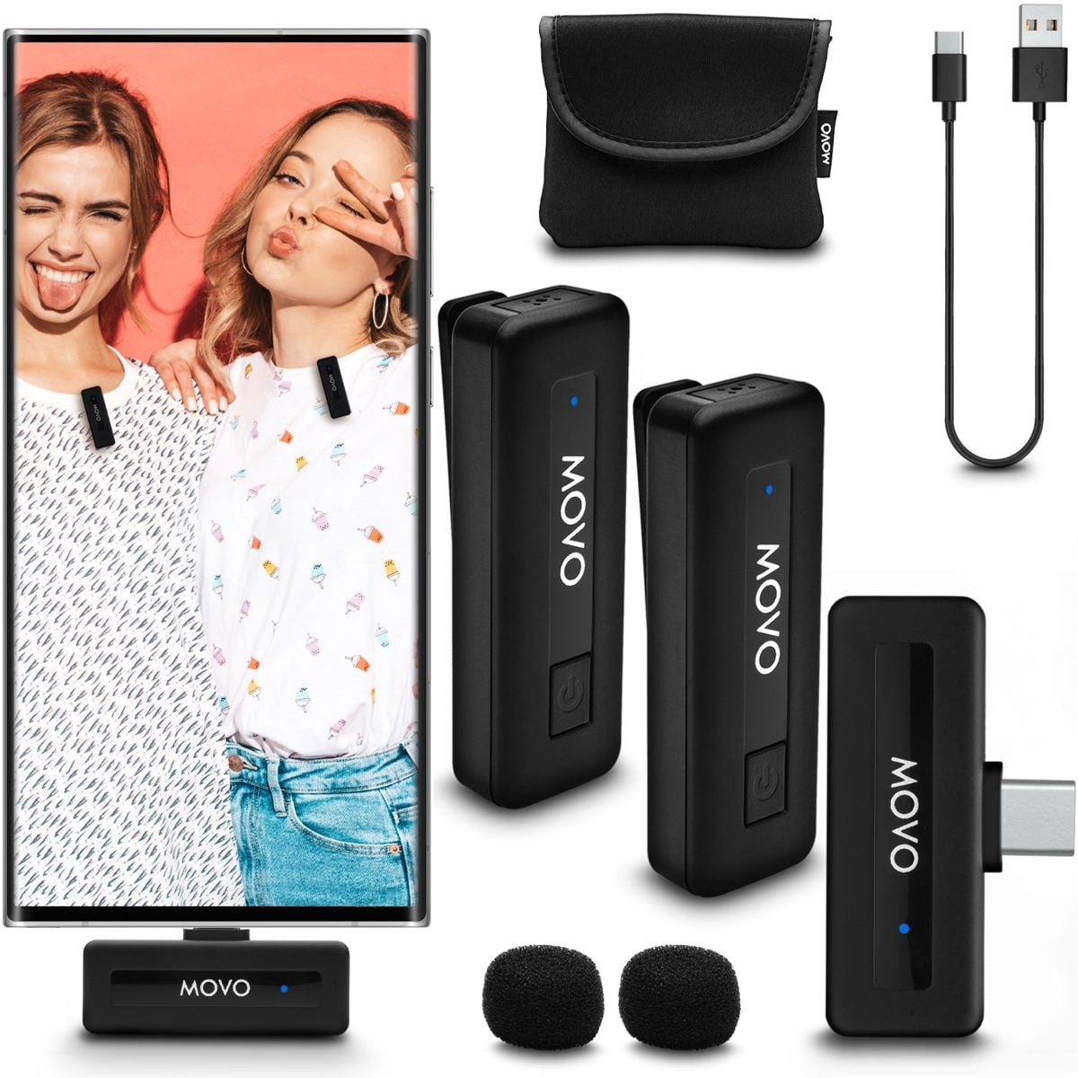 Movo Photo Wireless-MINI-UC-DUO Ultra-Compact Microphone System with 2x Omnidirectional Lavalier Microphone for Android