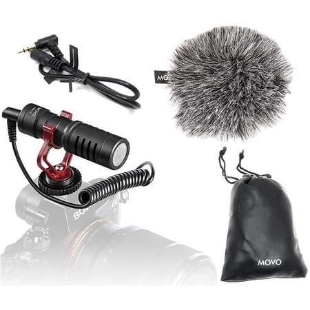 Movo VXR10 Universal Shotgun Mic for Camera - Camera Microphone for DSLR, iPhone and Android Smartphones - Compatible with Canon EOS, Nikon, and Sony Cameras - with Shock Mount, Deadcat Windscreen