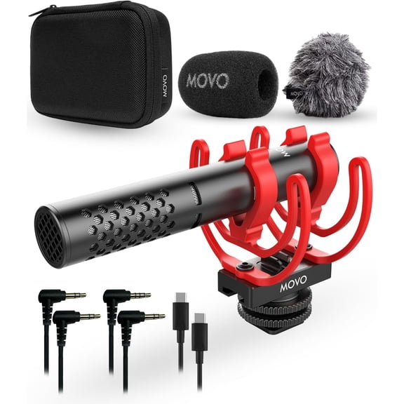 Movo X1-Mini Video Shotgun Mic for Camera - Supercardioid 3.5mm/USB-C Analog/Digital Camera Microphone for DSLR, iPhone and Android Smartphones, Computers