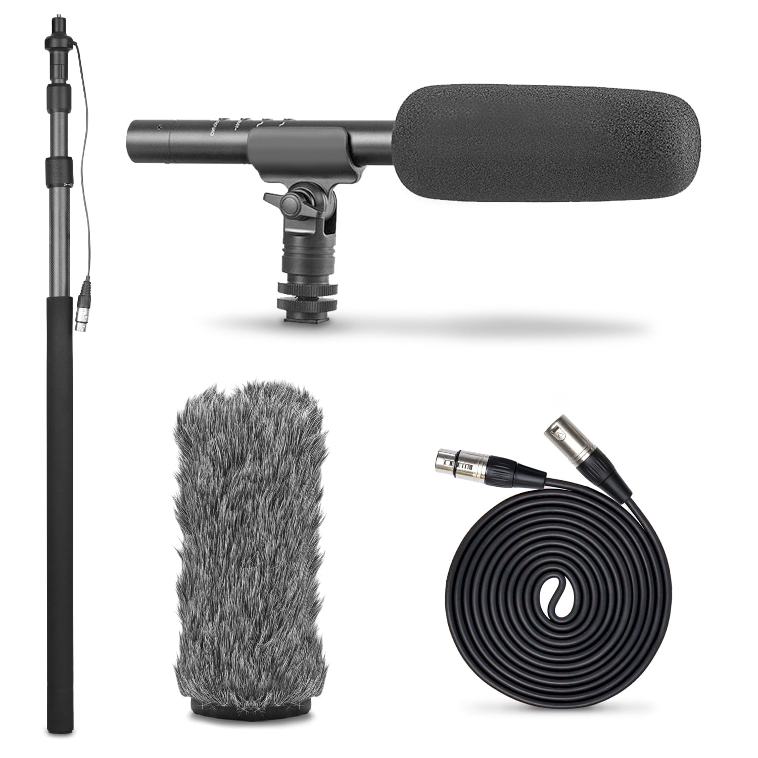 Movo XLR Shotgun Microphone & Boom Pole Kit – Professional Location Sound Recording Bundle with Shotgun Mic and Boompole with Internal XLR Cable for Filmmaking, ENG, and Broadcast Audio
