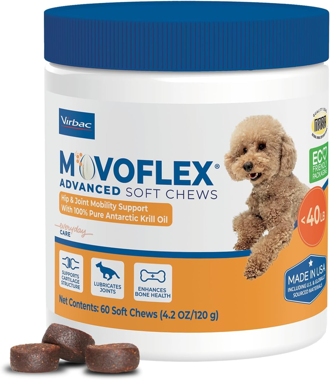 MovoFlex Advanced Joint Support Supplement for Dogs - Hip and Joint Support - Dog Joint Supplement - Hip and Joint Supplement Dogs - 60 Soft Chews for Small Dogs (by Virbac)