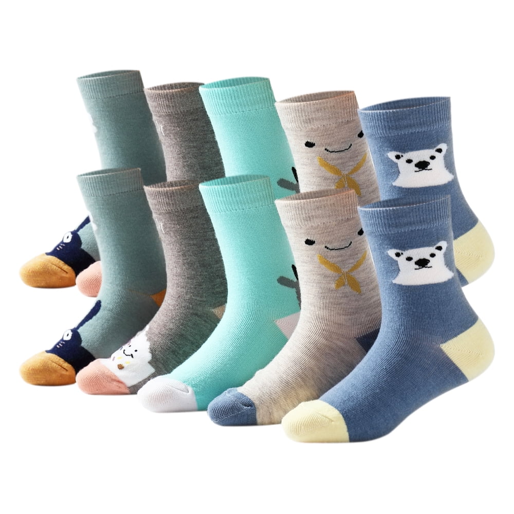 Movsou 10 Pairs Boy Socks Crew Socks Kids Grip Socks Soft Anti Skid Socks Non Slip for 3＋Years