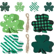 Movsou 24 Pcs St Patricks Day Decorations Shamrocks Wooden Ornaments Shamrocks Hanging Ornament Green