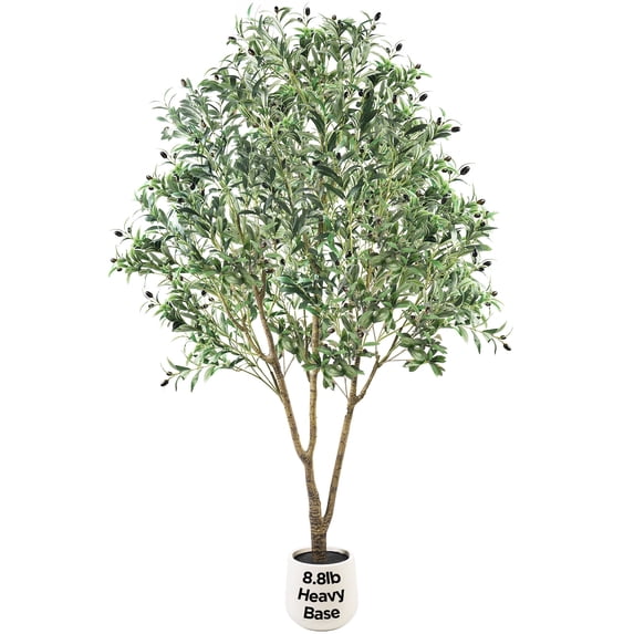 7ft Artificial Olive Tree, 1368 leaves with Lively Trunk and Lifelike Fruits, Indoor Fake Potted Tree with Elliptical Basin for Home Office Decor