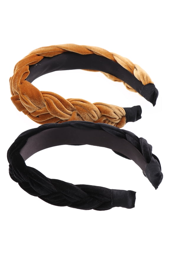 2pcs Suede Hair Braid Headband Fashion Hair Band Hair Accessory for Women Girls Adults Golden+Black