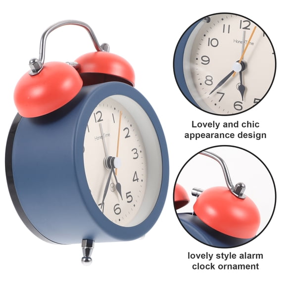 Amosfun 1Pcs Peaceful Alarm Clock Blue Metal Glass Ringing Time Display Home Clock Ornament