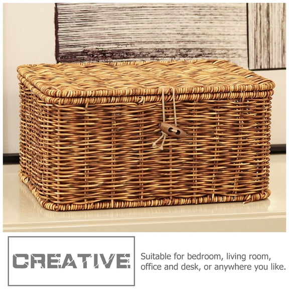 Amosfun Brown Woven Storage Box Decorative Organizer for Desktop Makeup and Household Sundries