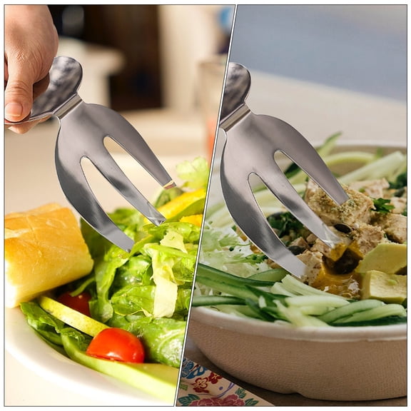 Amosfun 2Pcs Silver Stainless Steel Salad Forks with Three Prong Design for Kitchen