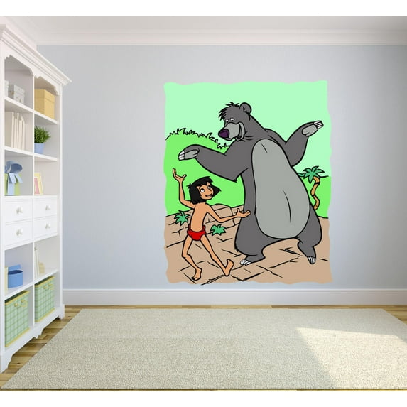Mowgli Baloo Jungle Book Cartoon Colorful Decor Wall Sticker Art Design Decal for Girls Boys Kids Room Bedroom Nursery Kindergarten House Fun Home Decor Stickers Wall Art Vinyl Decoration (20x12 inch)