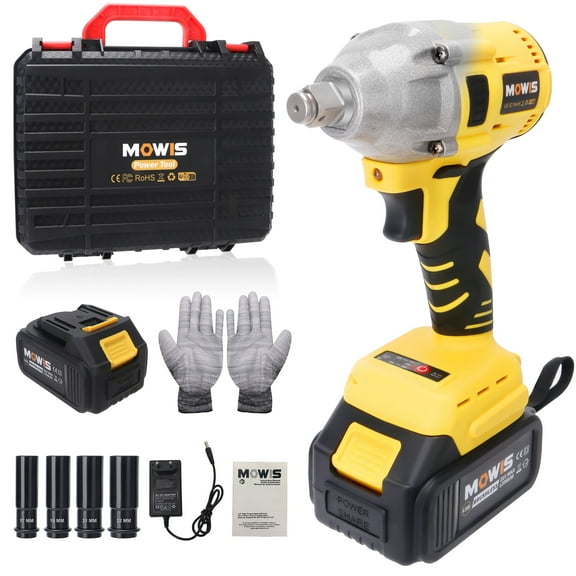 Mowis 21V 1/2" Cordless Power Impact Wrench with 4.0Ah Battery, 295ft-bls (400N.m) Max Torque Half inch Impact Gun for Tire, Lug Nuts