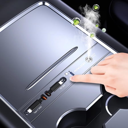 Mowlicas 2 USB-C Hub with Air Freshener, Retractable Fast Charger for iPhone 15 is Necessary Tesla Model Y 2024/2023/2022/2021 & Model 3 2023/2022/2021 Accessories, Gifts for Tesla Owners