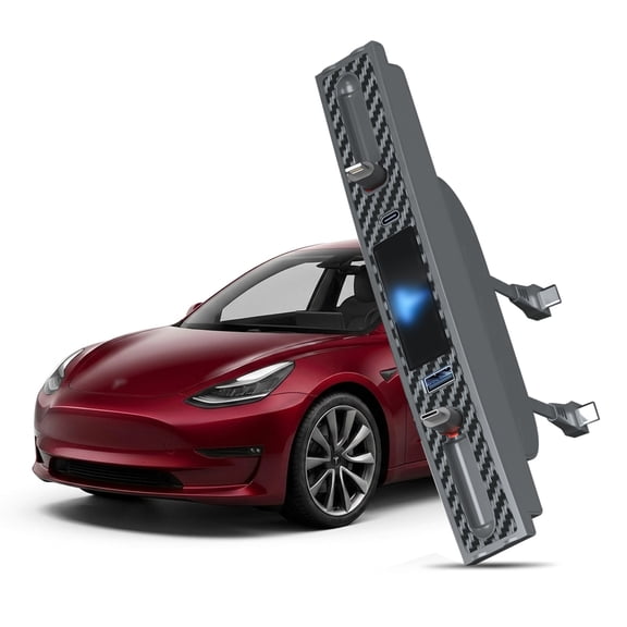Mowlicas Custom USB Hub for Tesla Model Y/3 (2021-2024), Retractable Fast Car Charger Docking Station with PD 27W & QC 18W Cables, Premium Tesla Interior Accessories (Not for Model 3 Highland)