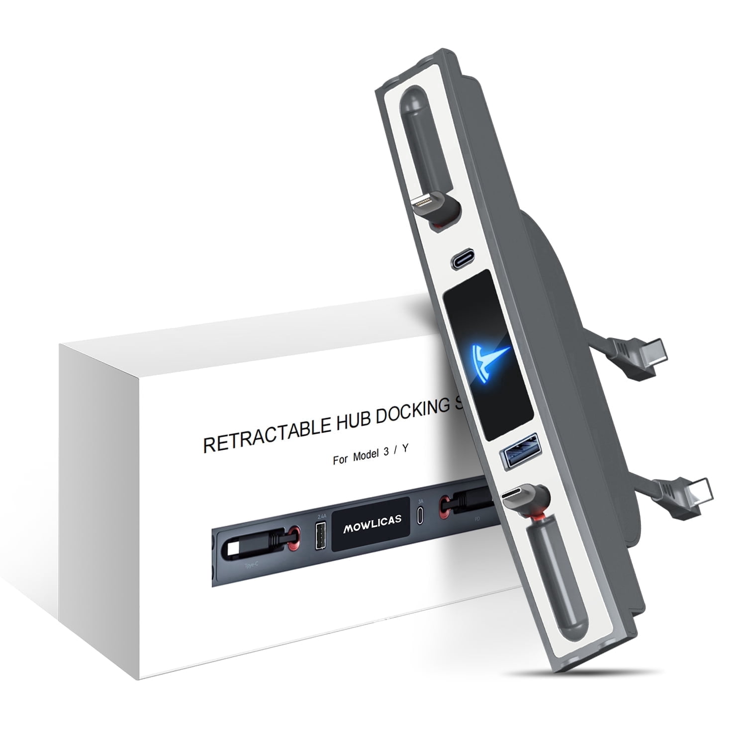 Mowlicas OEM Design for Tesla USB Hub (White), Retractable Smart Car Fast Charger is Necessary Model Y/3 2024/2023/2022/2021 Accessories but Not for M3 Highland, Gifts for Tesla Owners…