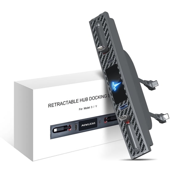 Mowlicas OEM Design for Tesla USB Hub (Carbon Fiber), Retractable Car Fast Charger is Necessary Tesla Model Y/3 2024/2023/2022/2021 Accessories but Not for Model 3 Highland, Gifts for Tesla Owners…