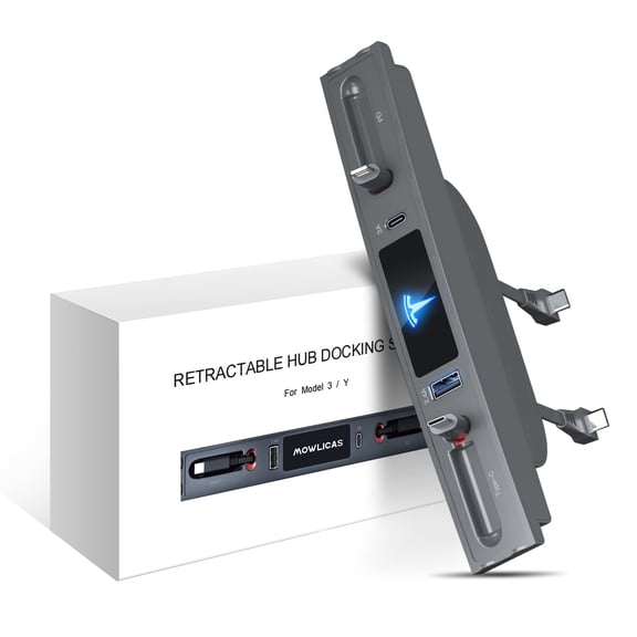 Mowlicas OEM Design for Tesla USB Hub (Silver Gray), Retractable Car Fast Charger is Necessary Tesla Model Y/3 2024/2023/2022/2021 Accessories but Not for Model 3 Highland, Gifts for Tesla Owners…