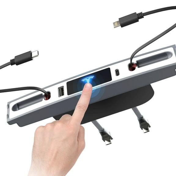 Mowlicas Upgrade Touch Switch Design for Tesla USB Hub (White), Retractable Car Charger is Necessary Model Y 2024/2023/2022/2021 & Model 3 2023/2022/2021 Accessories, Gifts for Tesla Owners