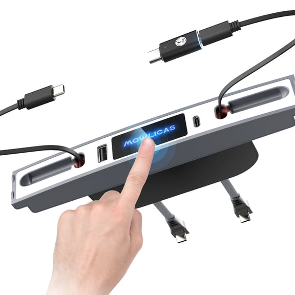 Mowlicas White Touch Hub & Lightning to USB C Adapter, Retractable 2 USB-C Car Fast Charger is Tesla Necessary Model Y 2024/2023/2022/2021 & Model 3 2023/2022/2021 Accessories