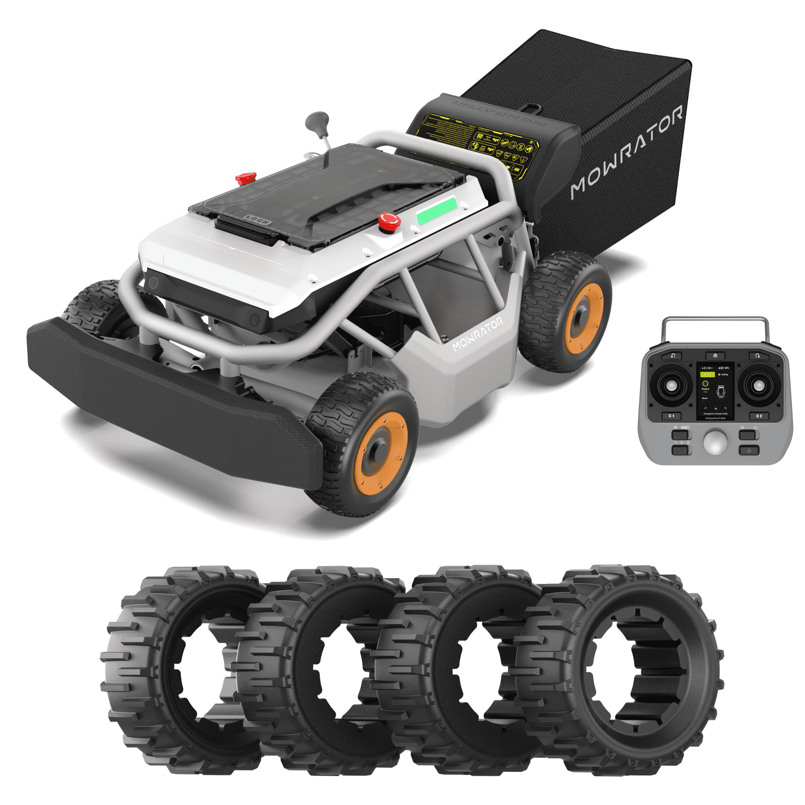 Mowrator S1 4WD 18Ah Remote Control Lawn Mower with Wide Wheels, All-Season Yard Care, 85% (40°) Slope Climbing, with Leaf Shredding Vacuum, 21" Width, 1.5–4.3" Cutting Height, Up to 1.12 Acres