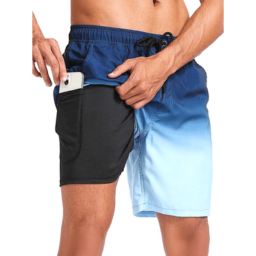 Mowujeit Men's Quick Dry 4-Way Stretch Swim Trunks with Compression Liner - Summer Beach Shorts, L