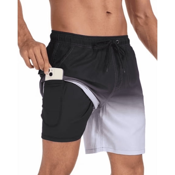 Mowujeit Mens Quick Dry 4 Way Stretch Swim Trunks with Liner Summer Beach Shorts Large