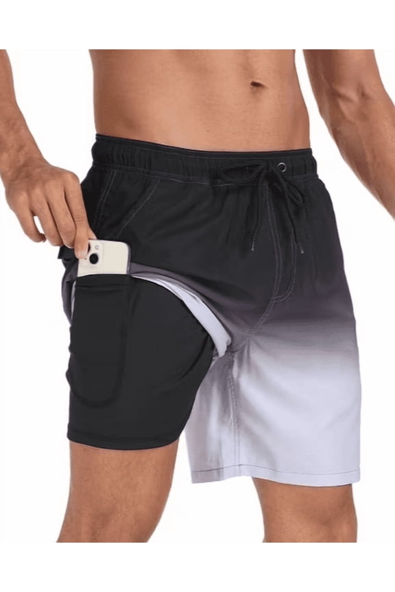 Mens Quick Dry 4 Way Stretch Swim Trunks with Liner Summer Beach Shorts Large