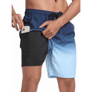 Mowujeit Men's Quick Dry 4-Way Stretch Swim Trunks with Compression Liner - Summer Beach Shorts, M