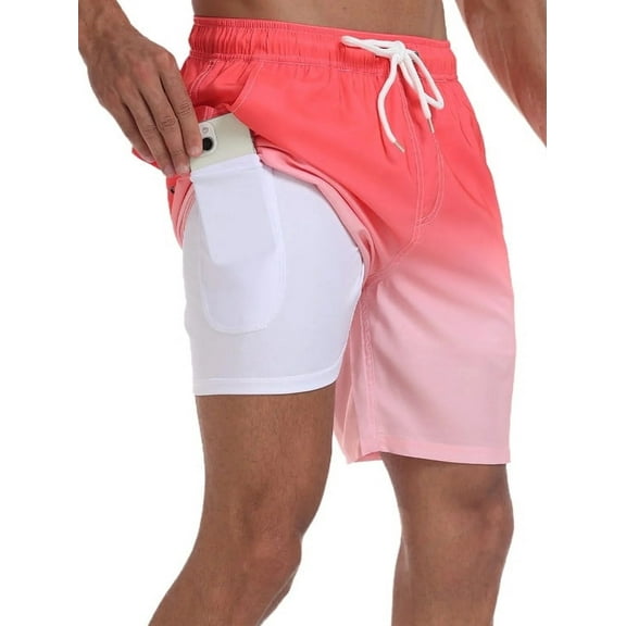 Mowujeit Men's Quick Dry 4-Way Stretch Swim Trunks with Compression Liner - Summer Beach Shorts, M