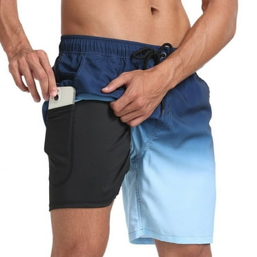 Mowujeit Men's Quick Dry 4-Way Stretch Swim Trunks with Compression Liner - Summer Beach Shorts, XL