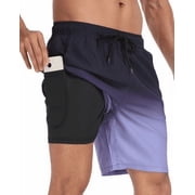 Mowujeit Mens Quick Dry 4 Way Stretch Swim Trunks with Liner Summer Beach Shorts XL