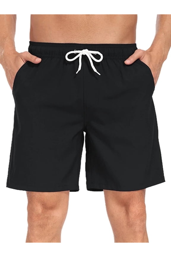 Men's Quick Dry Solid Swim Trunks with Mesh Liner - Summer Beach Shorts,Black, Size M