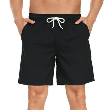 Mowujeit Men's Quick Dry Solid Swim Trunks with Mesh Liner - Summer Beach Shorts,Black, Size M