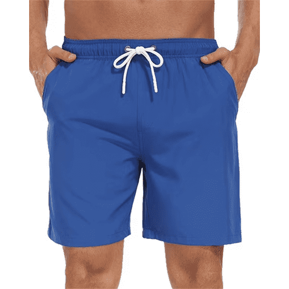 Mowujeit Men's Quick Dry Solid Swim Trunks with Mesh Liner - Summer Beach Shorts,Blue, Size XL
