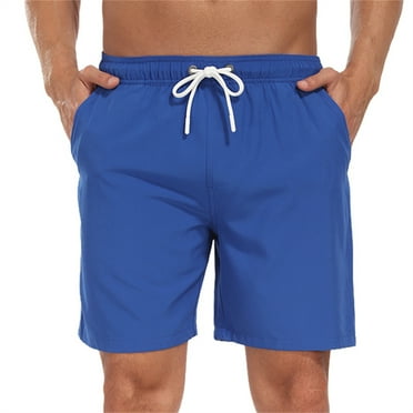 Mowujeit Men's Quick Dry Solid Swim Trunks with Mesh Liner - Summer Beach Shorts,Blue, Size XL