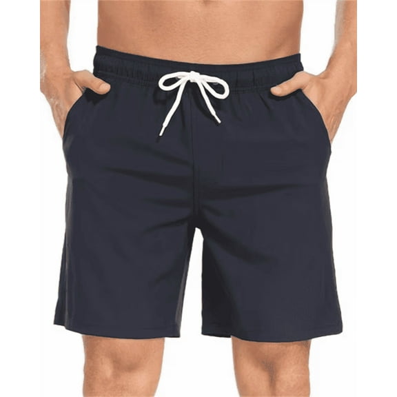 Mowujeit Men's Quick Dry Solid Swim Trunks with Mesh Liner - Summer Beach Shorts,Navy, Size XXL