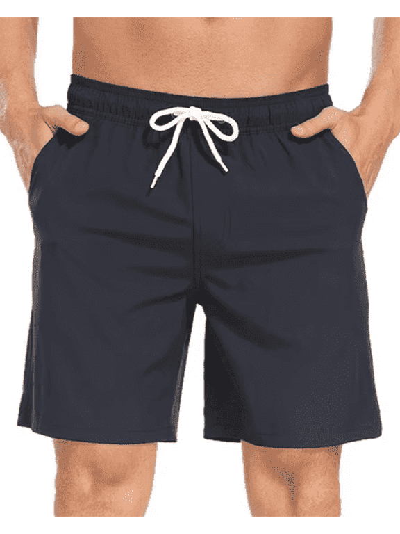 Men's Quick Dry Solid Swim Trunks with Mesh Liner - Summer Beach Shorts,Navy, Size XXXL